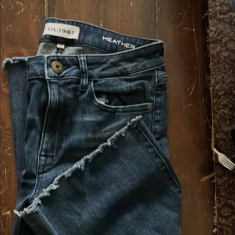 DL1961 Blue Boot Cut Jeans with Distressed Detailing